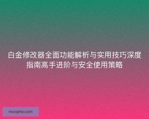 白金修改器全面功能解析与实用技巧深度指南高手进阶与安全使用策略